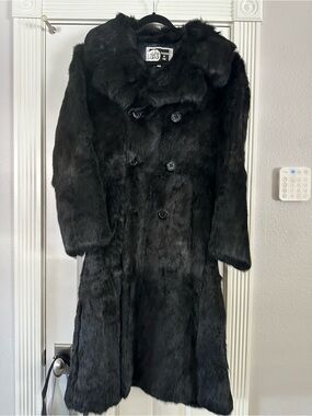 Vintage BJB Fashions in Fur Genuine Black Rabbit Fur Full Length Coat Size 40
